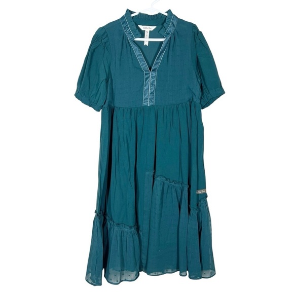 Matilda Jane Girls Teal Ruffle Chiffon Swiss Dot Short Sleeve Midi Dress Size 10 - Picture 1 of 8
